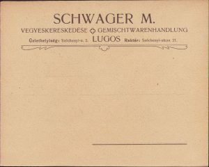 Plic cu antetul magazinului universal Schwager M., Lugoj, ante 1918, austro-ungar