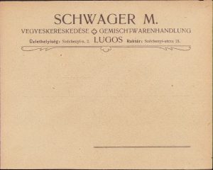 Plic cu antetul magazinului universal Schwager M., Lugoj, ante 1918, austro-ungar