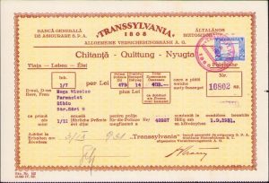 Chitanță Banca Generală de Asigurare Transsylvania, 1931