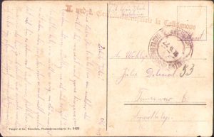 Carte poștală austro-ungară cu ștampilă kuk Geniedirektionsfiliale in Castelnuovo, circulată Timișoara, Primul Război Mondial