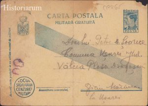 Carte poștală militară, 1944, OP 43 front, Regimentul 30 Dorobanți, Al Doilea Război Mondial