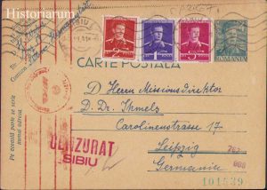 Carte poștală, 1941, Missionsdirektor Ihmels, Sibiu - Leipzig, cenzurată
