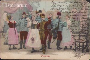 Carte poștală maghiară 1908 Toborzás, tematică militară