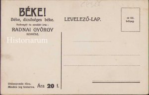 Radnai Gyorgy Beke! Dicsoseges beke!, carte poștală