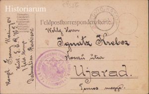 Carte poștală austro-ungară, cu ștampila Festungsartillerieregiment 5, circulată la Arad, Primul Război Mondial