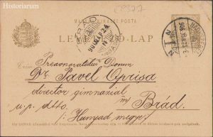 Lazăr Suciu, Sibiu, către Pavel Oprișa, Brad, Hunedoara, 1906, carte poștală