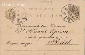 Romul Ardelean, Sibiu, către Pavel Oprișa, Brad, Hunedoara, 1906, carte poștală