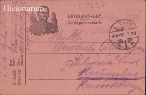 Carte poștală, 1918, adresată lui C-tin Călțun de la Banca Sebeșana din Caransebeș