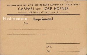 Carte poștală tipizat Pepiniera Caspari Mediaș