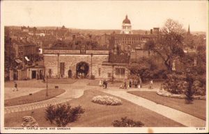 Nottingham Castle gate and gardens, carte poștală