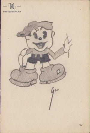Caricatura Mickey Mouse, anii 1930, Geo Dumitrescu, semnată