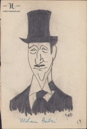 Caricatura Milan Antici, anii 1930, Geo Dumitrescu, semnată