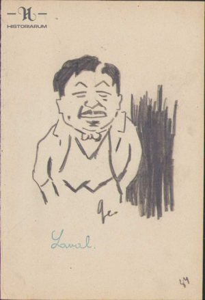 Caricatura Pierre Laval, anii 1930, Geo Dumitrescu, semnată