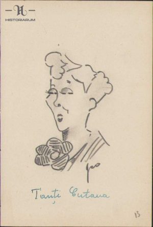 Caricatură femeie, anii 1930, Geo Dumitrescu, semnată