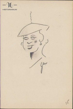 Caricatură femeie, anii 1930, Geo Dumitrescu, semnată