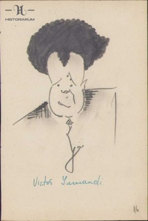 Caricatură Victor Iamandi, anii 1930, Geo Dumitrescu, semnată