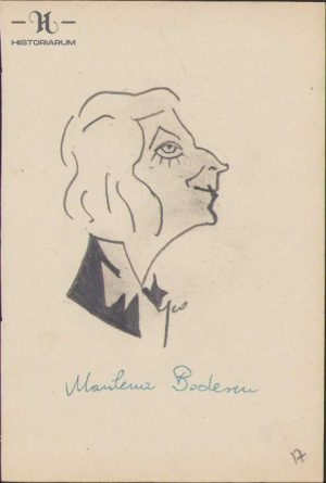 Caricatură Marilena Bodescu, anii 1930, Geo Dumitrescu, semnată