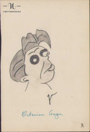Caricatură Octavian Goga, anii 1930, Geo Dumitrescu, semnată