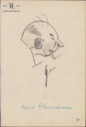 Caricatură Sică Alexandrescu, anii 1930, Geo Dumitrescu, semnată