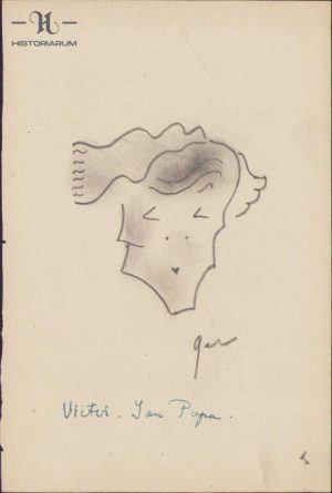 Caricatură Victor Ion Popa, anii 1930, Geo Dumitrescu, semnată