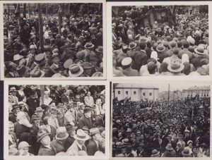 Lot de 4 poze de la una dintre marile manifestații antirevizioniste din Oradea anilor 1930