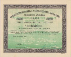 Acțiune Întreprinderile Forestiere Române Cluj, 1934