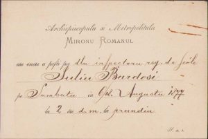 Invitație la prânz din partea mitropolitului Miron Romanul, 1877