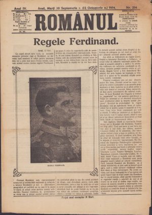 Românul, Arad, 30 septembrie/13 octombrie 1914, relatând despre moartea Regelui Carol I al României