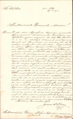 Scrisoare semnată olograf de mitropolitul Ioan Mețianu, 1887, Arad