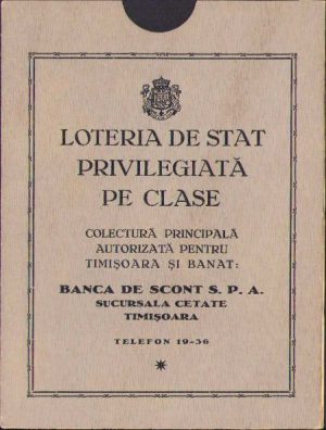 Plic Loteria de Stat privilegiată pe clase, colectura principală autorizată pentru Timișoara și Banat, perioada interbelică