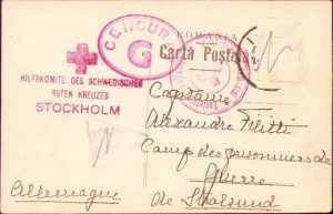 Carte poștală primită de căpitan Alexandru Filitti în lagărul de prizonieri de război de la Sopronnyék, 1917, expediată de la Iași de la sotia sa, Adriana Eugenia, nascuta Arghiropol