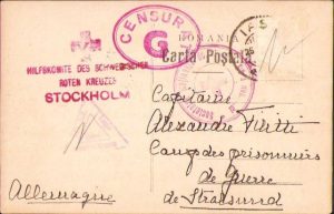 Carte poștală primită de căpitan Alexandru Filitti în lagărul de prizonieri de război de la Sopronnyék, 1917, expediată de la Iași de la sotia sa, Adriana Eugenia, nascuta Arghiropol