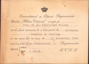 Invitație la Serbarea Pomului de Crăciun ținută de Regimentul de Gardă "Mihai Viteazul", 1942