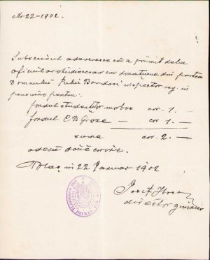 Document semnat de Iosif Hossu, directorul gimnaziului greco-catolic din Blaj, 1902
