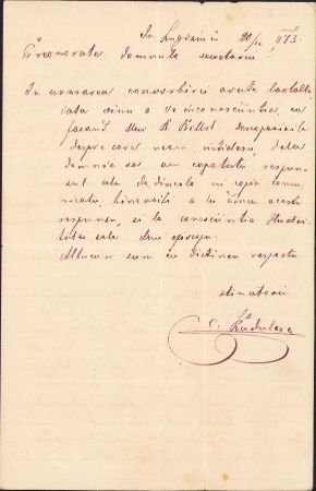 Scrisoare olografă a primarului orașului Lugoj, Constantin Rădulescu, 1873