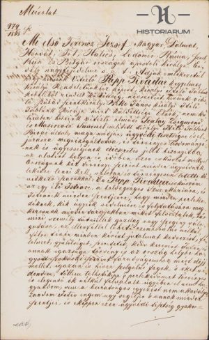Copie de epocă, 1871, după diploma de avocat eliberată în anul 1868 pentru Teodor Pop la Pesta și jurământul său. Semnată de primpretorul comitatului Zarand, Constantin Taloș