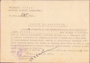 Ordin de serviciu, 1947, Tribunalul Sibiu, transport arhivă la Cluj