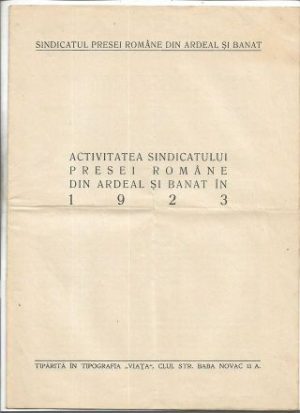 Activitatea Sindicatului presei române din Ardeal și Banat în 1923, 1924, Cluj