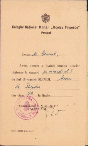 Carnet de situație școlară șoim, 1942, Colegiul Național "Nicolae Filipescu", Predeal