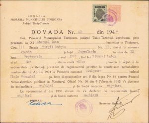 Dovadă de naționalitate, 1947, Timișoara