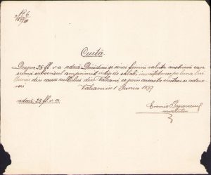 Chitanță olografă, 1897, pentru salariul învățătorului, plătit din cutia bisericii, Vălcani, județul Timiș
