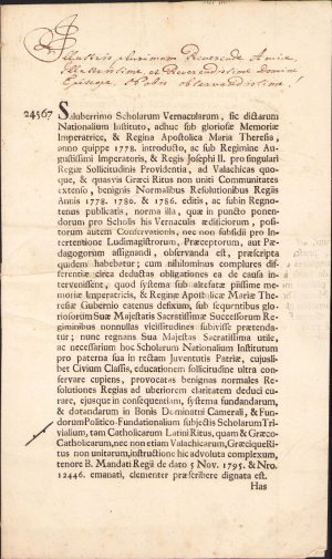 Intimatul chezaro-crăiesc din 27 iulie 1795 privitor la școlile românești ortodoxe și greco-catolice, adresat episcopului român greco-catolic de Oradea, Ignatie Darabant