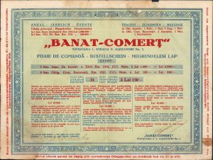 Foaie de comandă "Banat Comerț" pentru obligațiuni Împrumutul de înzestrare al țării și obligațiuni de stat ale orașului București, anii 1930
