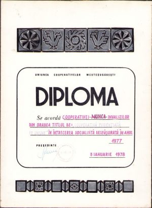 Diplomă "Cooperativă evidențiată pe Uniune", 1978, Oradea