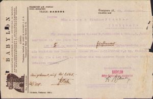 Act cu antet Babylon angrosist, Timișoara, 1924