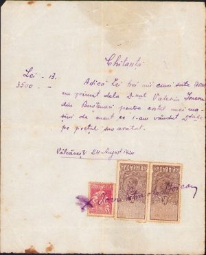 Chitanță mașină de cusut, 1941, Buștenari Vâlcănești
