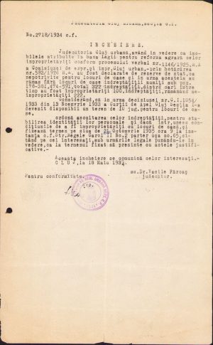 Act, 1934, Cluj, reforma agrară