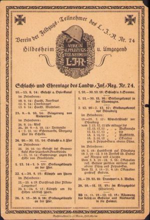 Carte poștală Asociația veteranilor Regimentul 74 Infanterie german