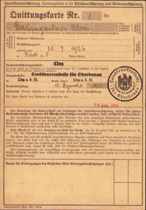 Quittungskarte, carte de asigurări Germania nazistă, 1940