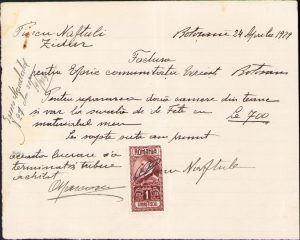 Factură zidar evreu, 1929, pentru Eforia Comunității Evreiești Botoșani